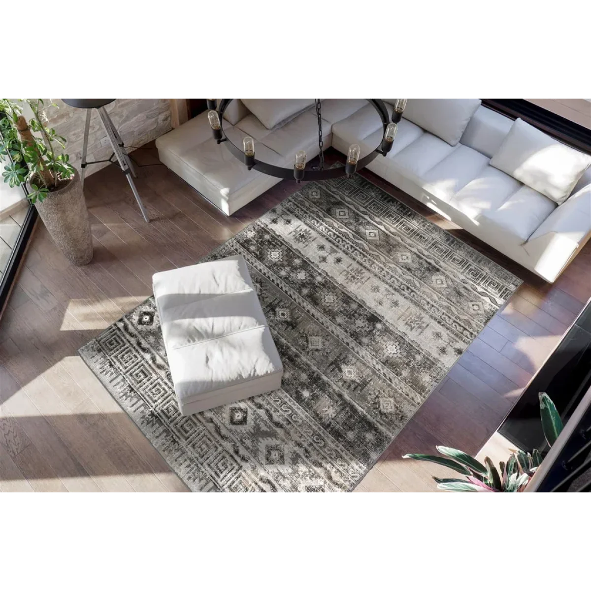 Tapis rectangulaire à motif en gris et blanc pour le produit Ariya 300 Grau 120cm x 170cm