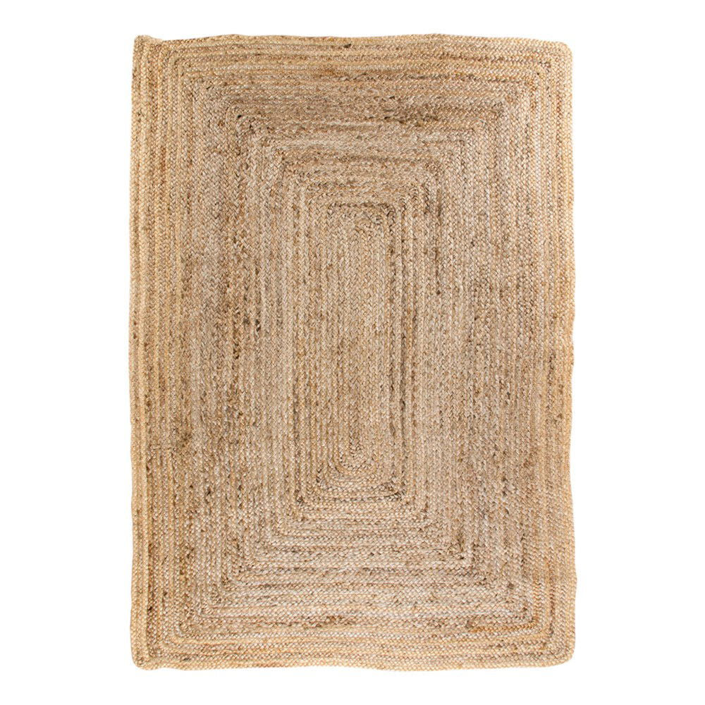 Tapis rectangulaire en jute tressé beige à motifs rayés 180x240 cm