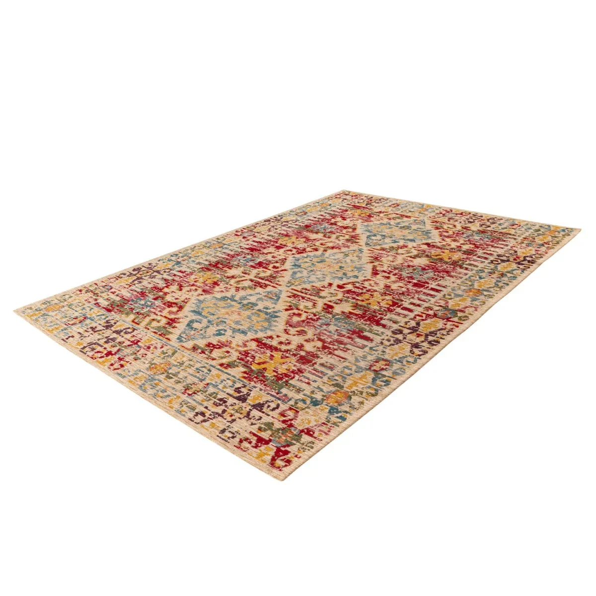 Tapis rectangulaire kilim multicolore à motifs tribaux, style bohème, 80x150 cm