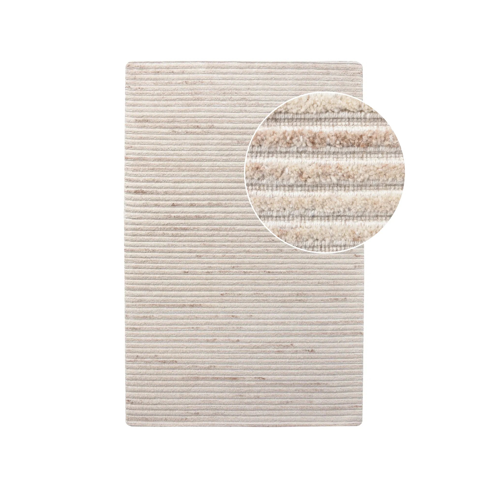 Tapis rectangulaire en laine ivoire rayé, 160x230 cm, texture beige moelleuse