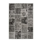 Tapis rectangulaire patchwork oriental gris et noir avec motifs traditionnels et usés