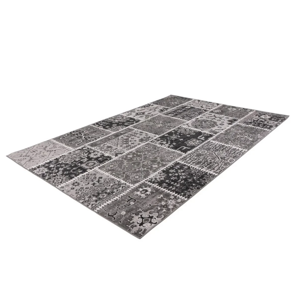 Tapis rectangulaire patchwork oriental gris et noir 160x230 cm