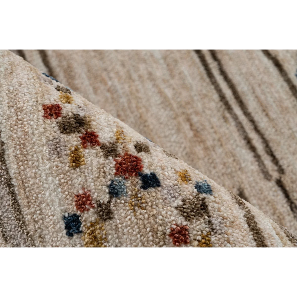 Tapis rectangulaire tissé multicolore en polyester doux avec beige et motifs subtils
