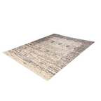 Tapis rectangulaire beige et bleu avec motif oriental, border et médaille centrale