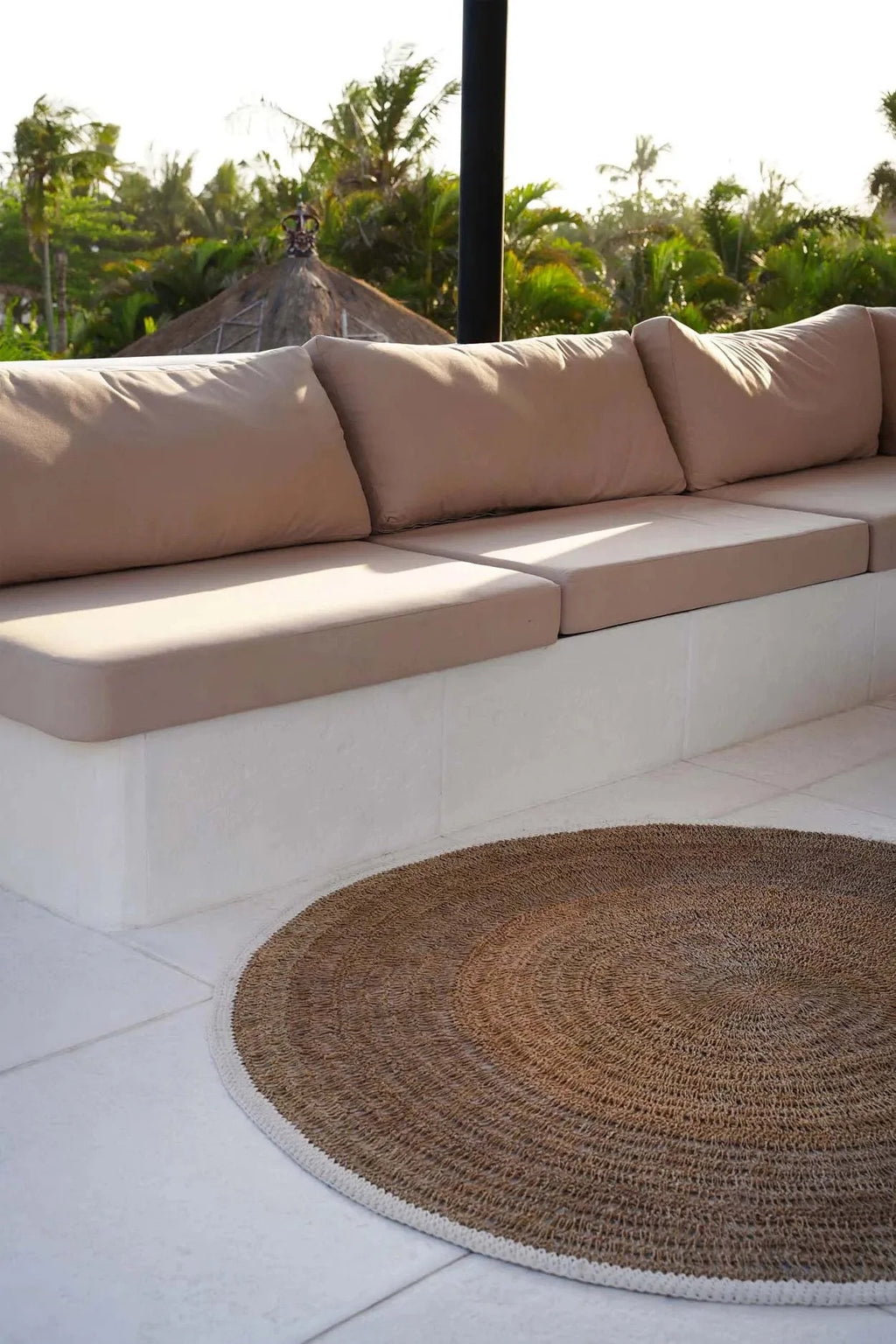 Tapis rond en jonc de mer et coton 100 cm blanc naturel