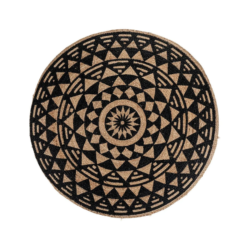 Tapis rond en jute tressée naturel et noir Ø120 cm