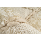 Tapis rond en laine crème avec motifs géométriques texturés et tissage varié