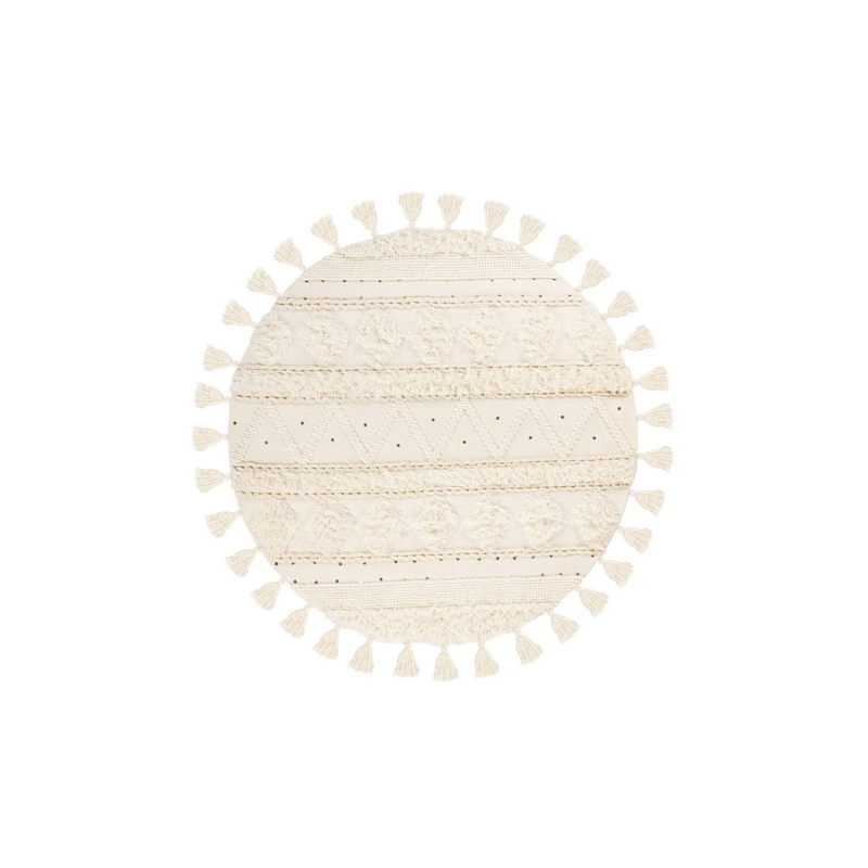 Tapis rond en laine crème à motifs géométriques texturés – Ø160 cm
