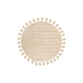 Tapis rond en laine écrue avec franges et relief tressé, diamètre 160 cm
