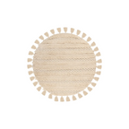 Tapis rond en laine écrue avec franges et relief tressé, diamètre 160 cm