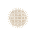 Tapis rond en laine écrue beige avec motif losange et pompons, diamètre 160 cm