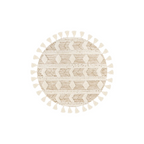 Tapis rond en laine écrue beige avec motif losange et pompons, diamètre 160 cm
