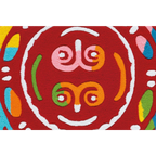 Visage abstrait coloré sur tapis rouge texturé pour le produit Spirit Glowy AE 3145 Rot Mandala