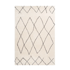 Tapis shaggy écru avec motifs losanges noirs en polyester pour salon ou chambre