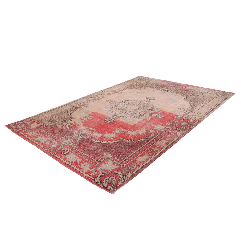 Tapis rectangulaire orné avec design rouge et beige vintage 200cm x 290cm
