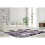 Tapis vintage rectangulaire à médaillon bleu et fond patiné avec motif abstrait