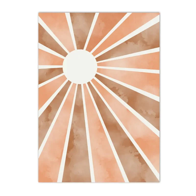 Toile graphique soleil sur fond marbré ocre