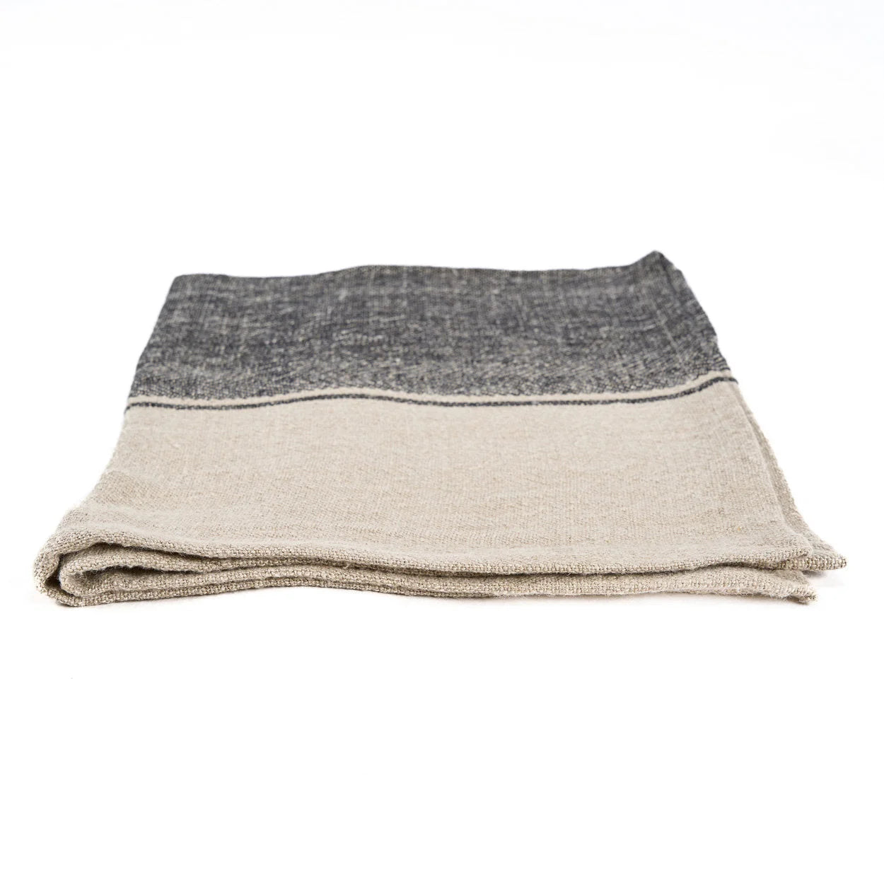 Torchon de cuisine en lin bicolore noir et beige 50x70 cm