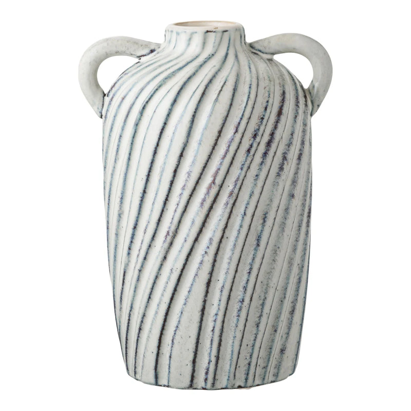 Vase amphore en céramique texturée blanc cassé bleu-gris – H22 cm
