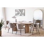 Table à manger ovale moderne en bois clair avec base piétement intégrée