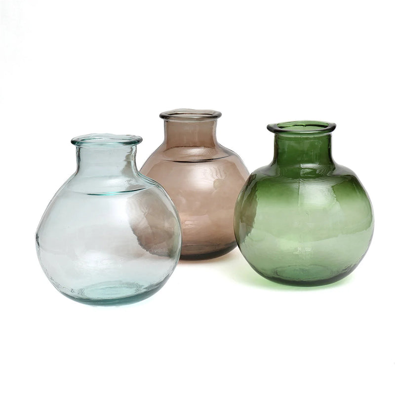 Vase arrondi en verre recyclé beige transparent fumé – H31 cm