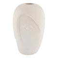 Vase en céramique mate sable visage sculpté, H19 cm, minimaliste blanc texturé