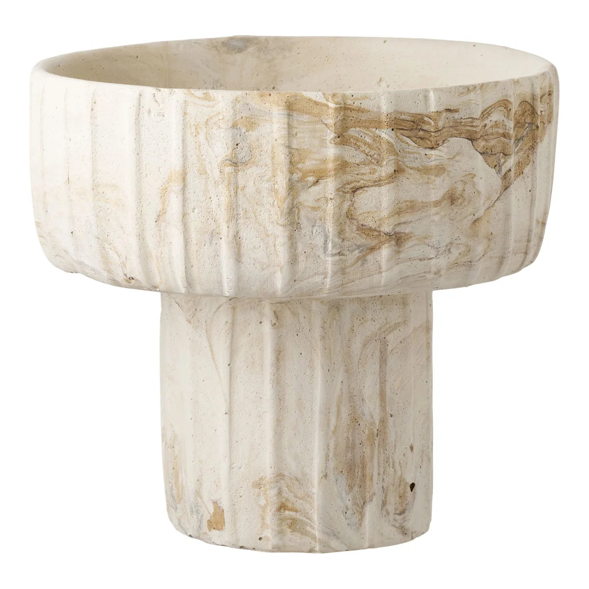 Vase en ciment beige marbré mat rainuré Ø20,5 cm