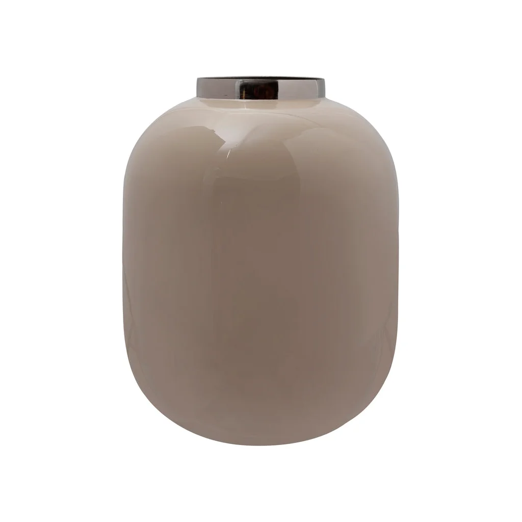 Vase Art Deco 320 Elfenbein Silber, vase moderne ovale beige avec bord métallique