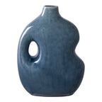 Vase en céramique bleu pétrole ajouré, forme organique asymétrique, H25 cm