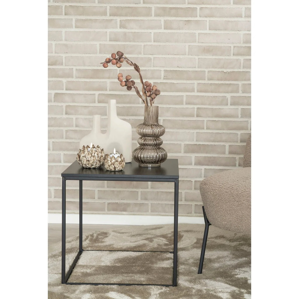 Vase décoratif en céramique mate beige texturé à deux cols, H27 cm