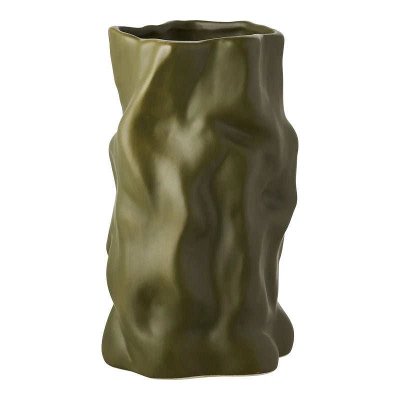Vase décoratif en céramique vert olive finition mate – H25 cm