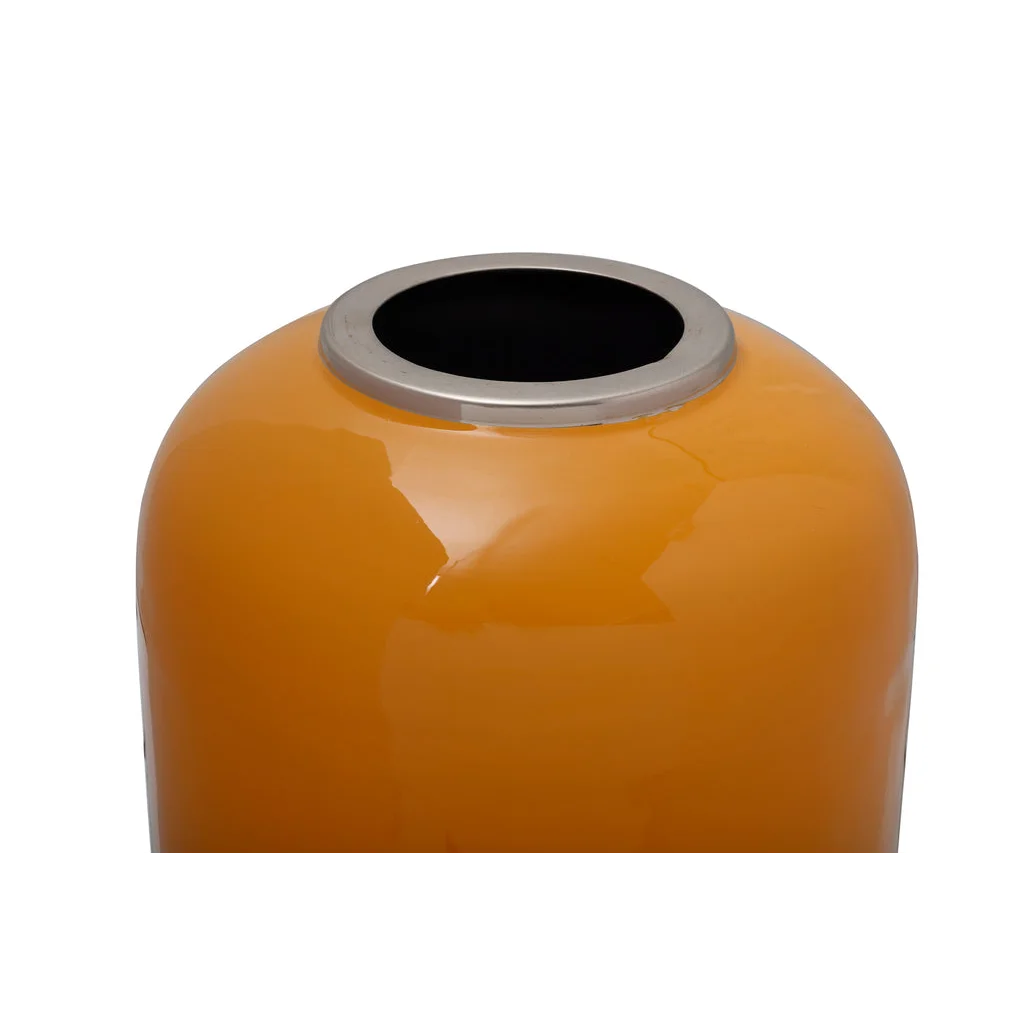 Vase Art Deco 200 Gelb Silber un vase sphérique orange brillant avec bord en argent