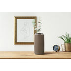 Vase Art Deco 430 Taupe Silber, grand vase cylindrique en céramique taupe avec bord métallique