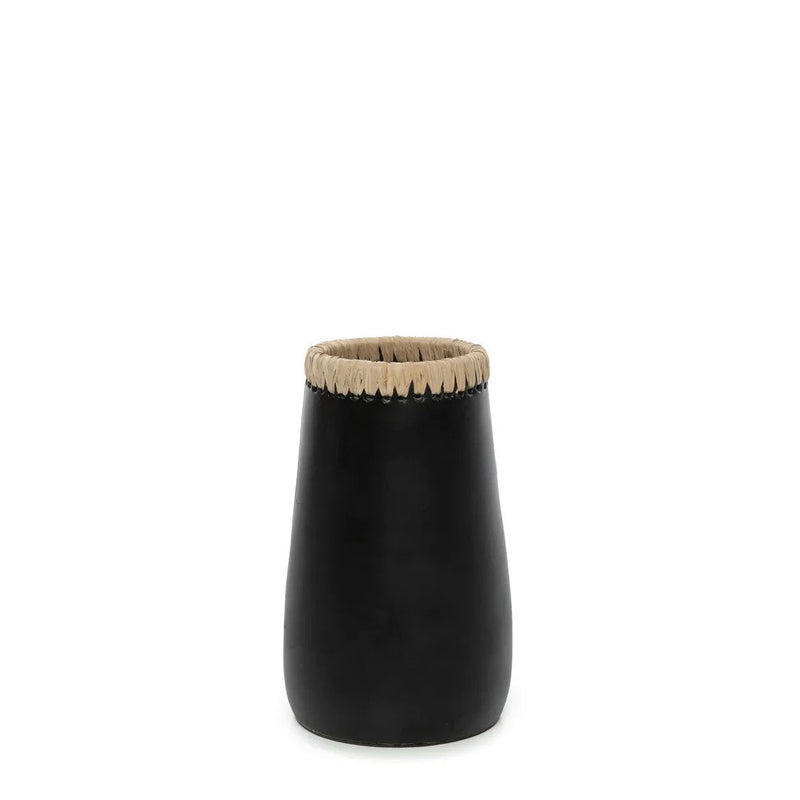 Vase décoratif cylindrique noir en terre cuite – 22x14 cm
