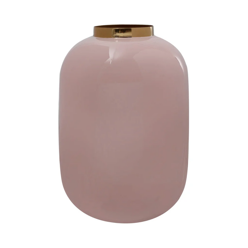 Vase décoratif en métal rose poudré col doré – H25 cm
