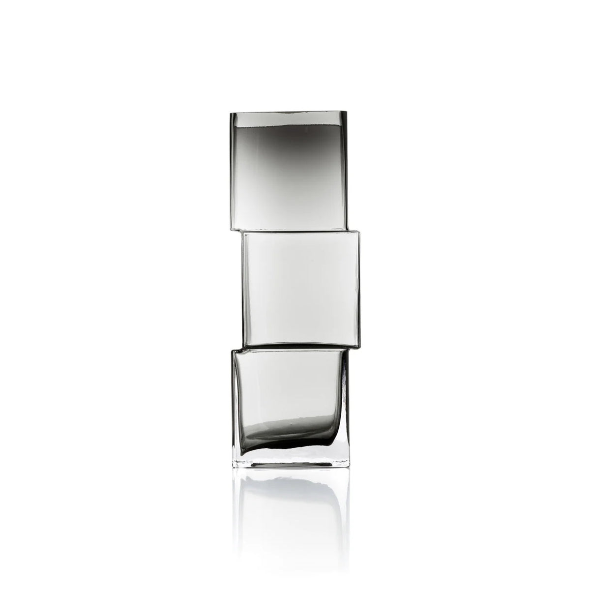 Vase décoratif en verre recyclé gris fumé cubique empilé, H30 cm