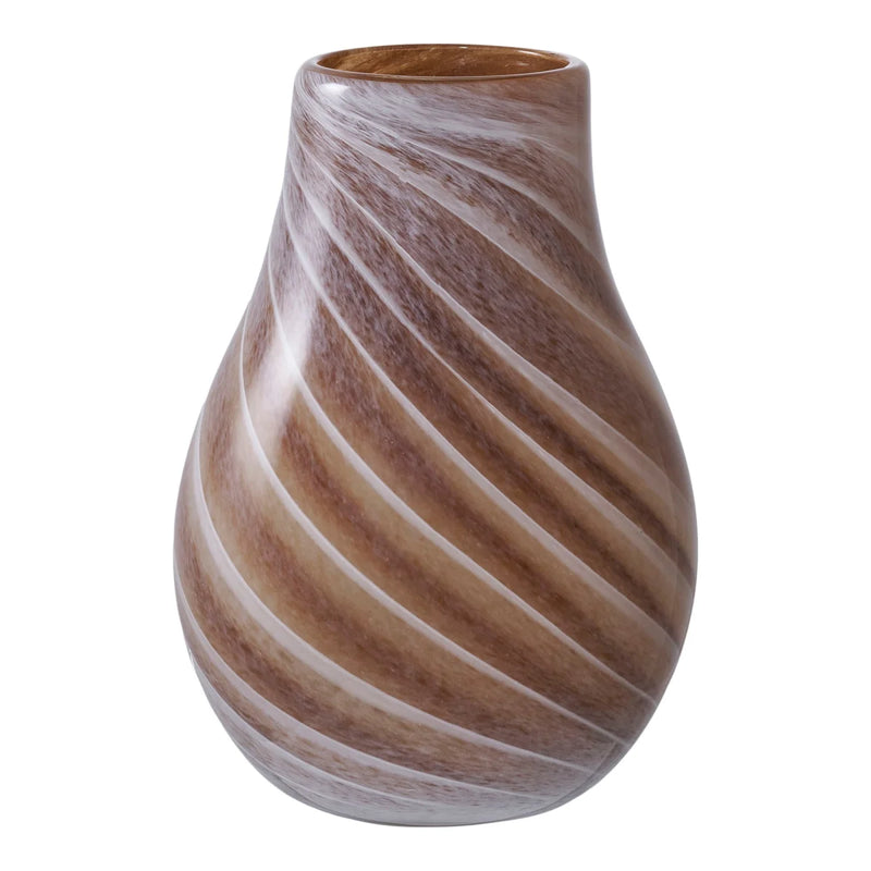 Vase décoratif en verre soufflé marron marbré à col étroit – H23 cm