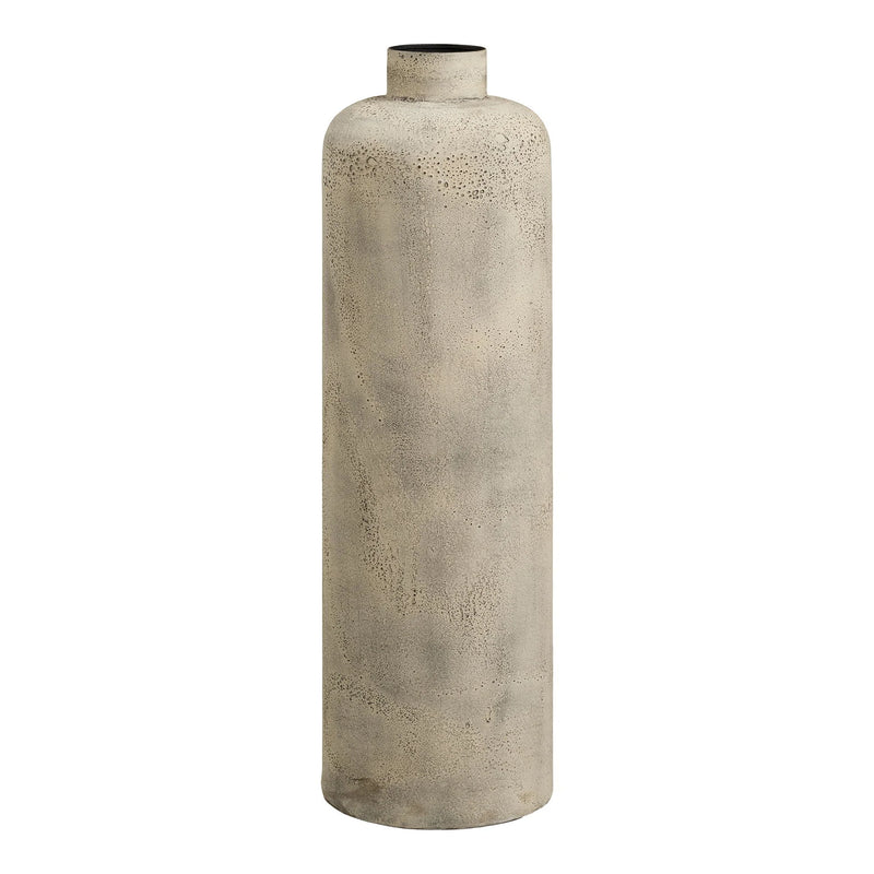 Vase haut en métal effet béton beige grège col étroit – H78 cm