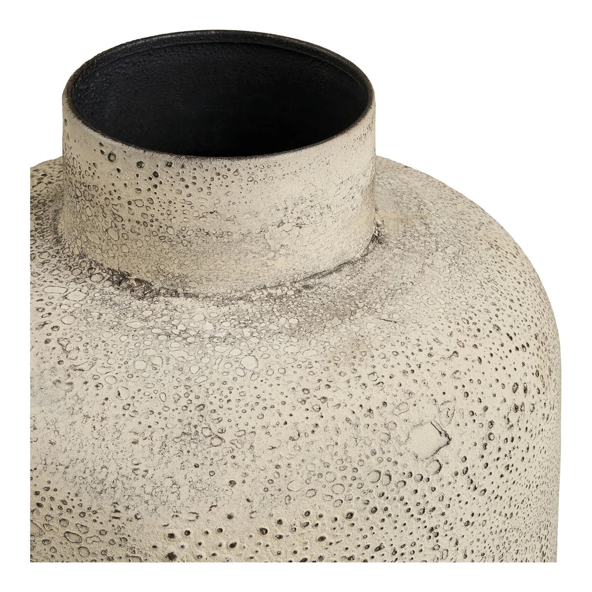 Vase haut en métal effet béton beige grège, col étroit, H78 cm