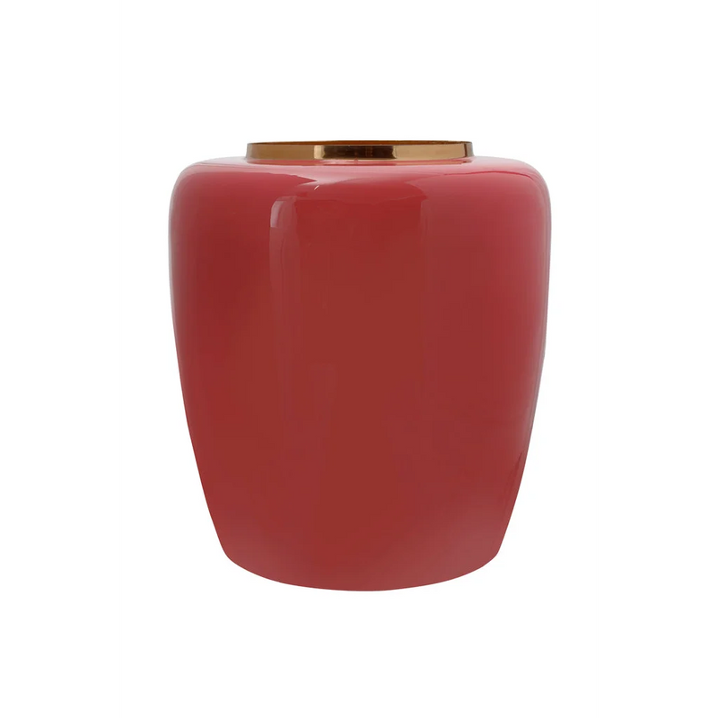 Vase en métal laqué corail intérieur doré forme arrondie – H36,5 cm