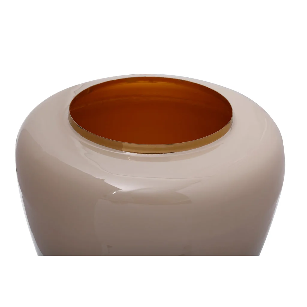 Vase Artisse 100 Taupe / Gold en céramique beige avec intérieur marron chaud et bord doré