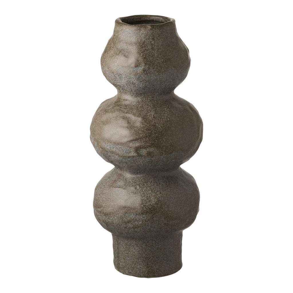 Vase organique en céramique mouchetée brun gris texturé mat, H33,5 cm