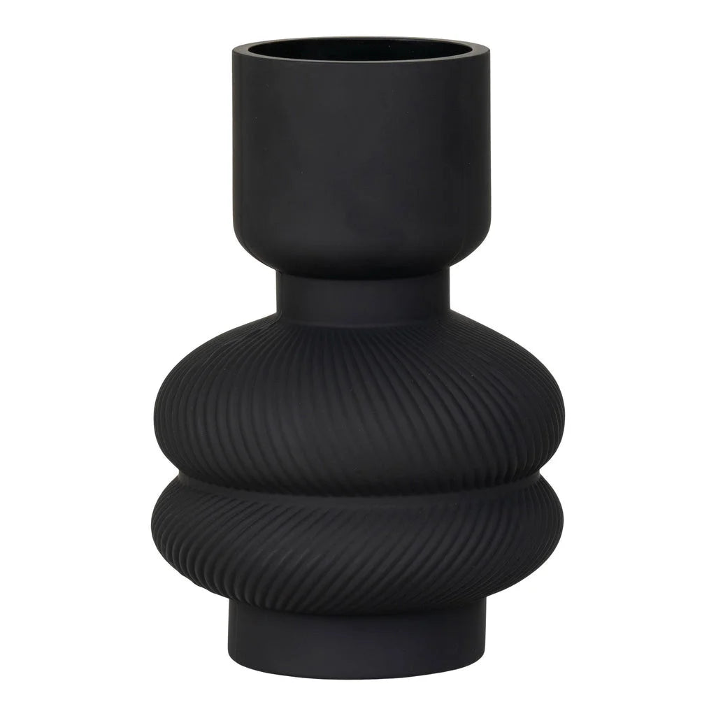 Vase organique noir en noir mat texturé et bulbous H22 cm diamètre 15 cm