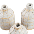 Vase ovale en terre cuite effet béton et rotin naturel – H23 cm