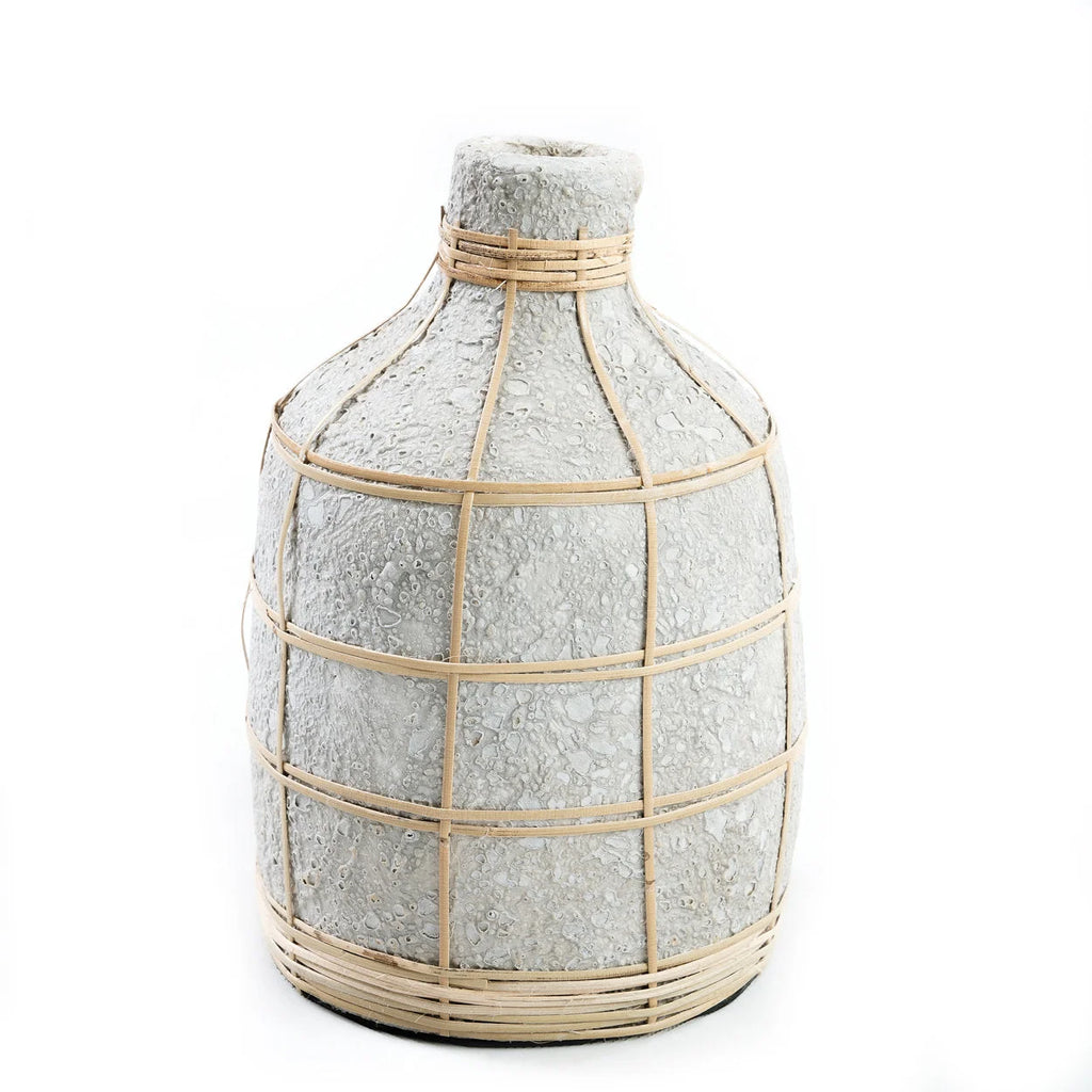 Vase ovale en terre cuite effet béton et rotin naturel – H23 cm