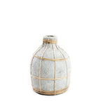 Vase rond en terre cuite et rotin 19 cm béton naturel