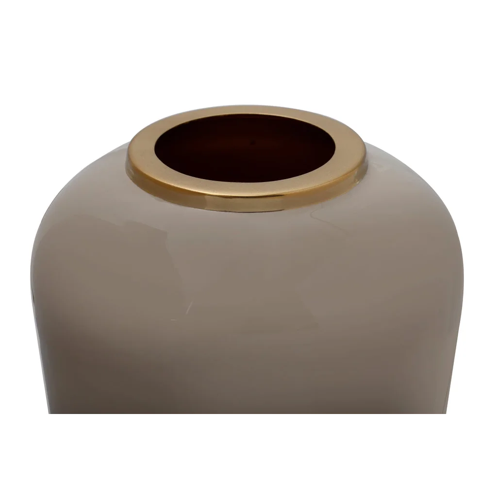Vase Art Deco 250 Taupe / Gold, vase en céramique taupe avec ouverture à bordure dorée