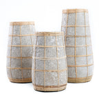 Vase en terre cuite gris avec treillis en rotin naturel – H31 cm