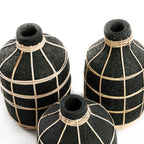 Vase en terre cuite et rotin noir naturel H23 cm