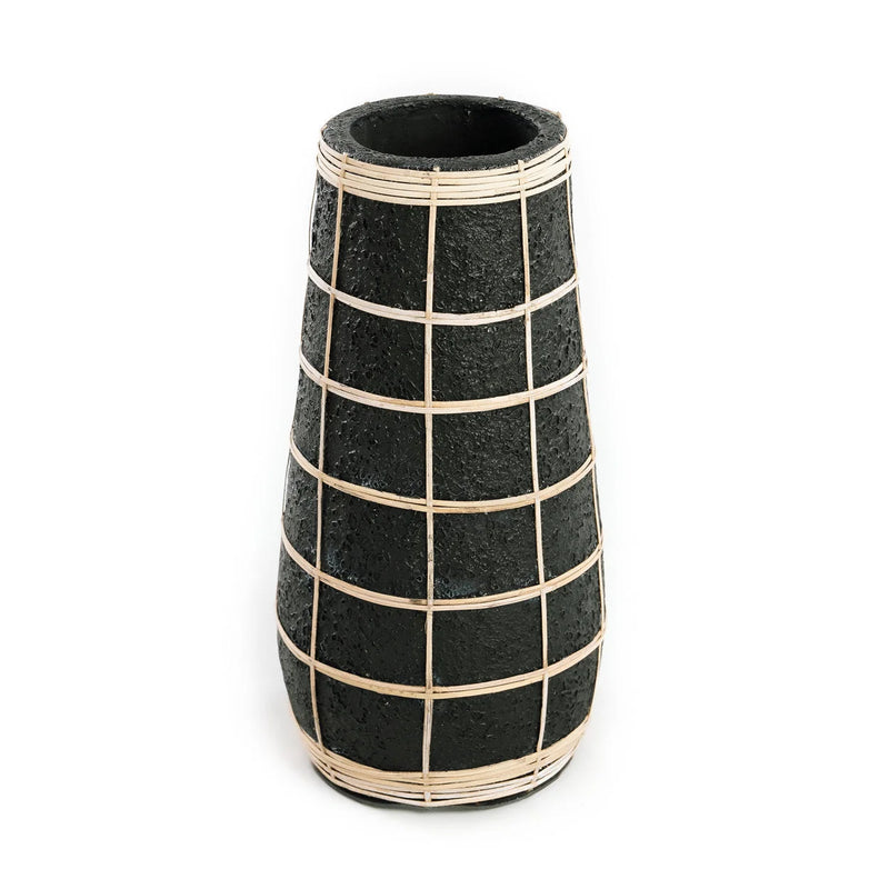 Vase en terre cuite et rotin noir naturel H31 cm